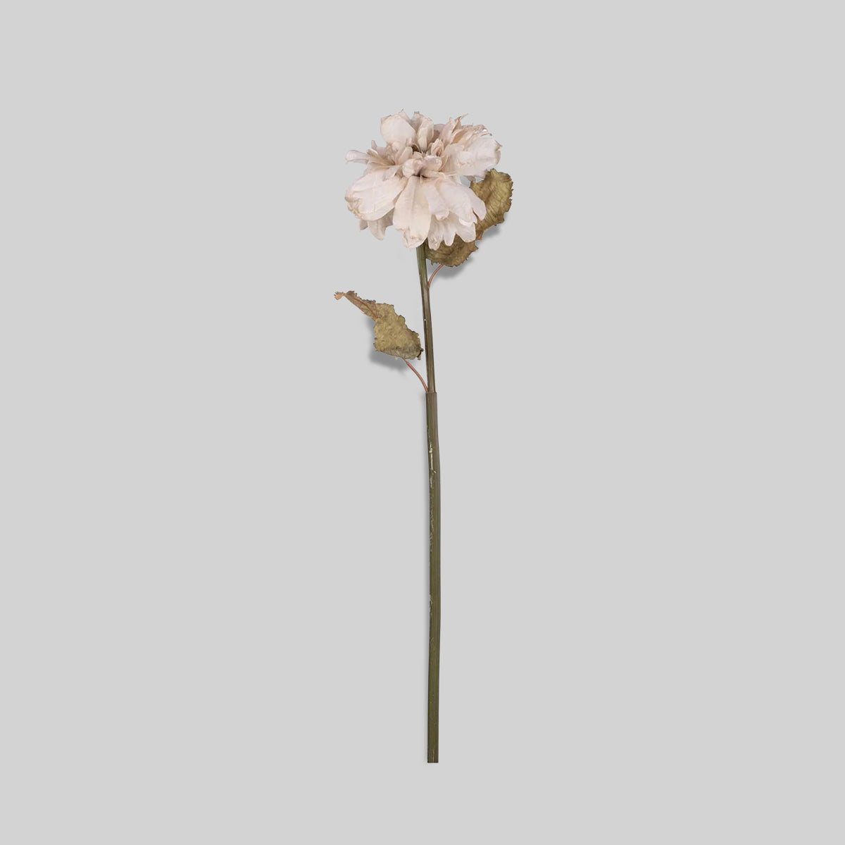 Artificial dahlia flower stem in blush ivory, single stem on gray background