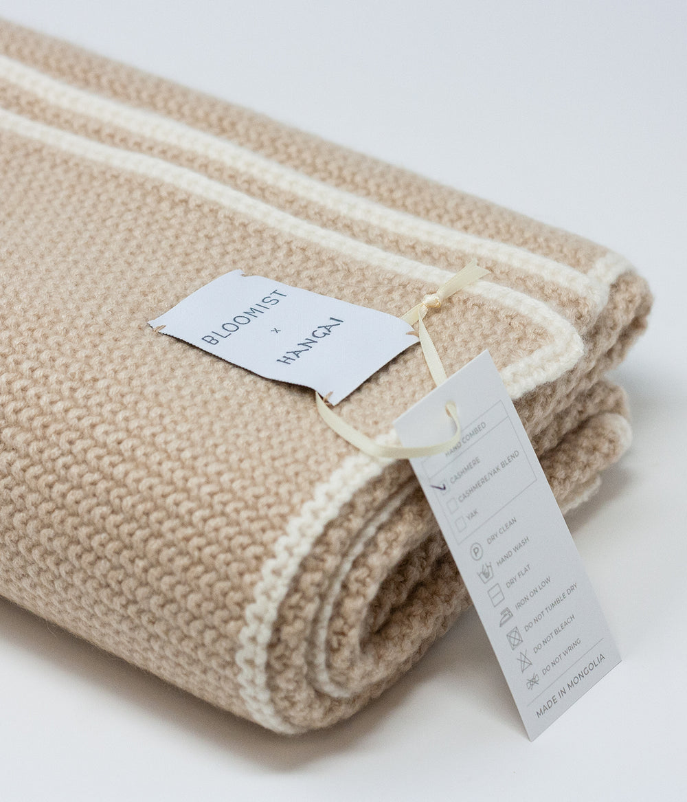 soft beige cashmere baby blanket white edge
