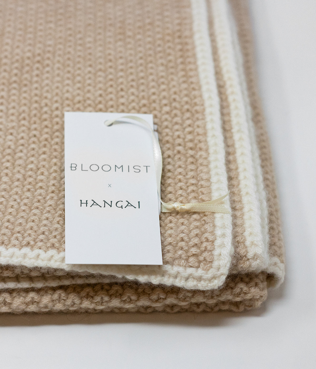 beige cashmere baby blanket with border