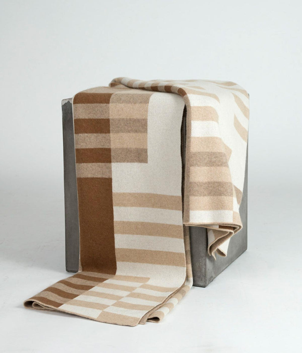 Cashmere cognac throw with a modern Bauhaus design ethically crafted in Mongolia