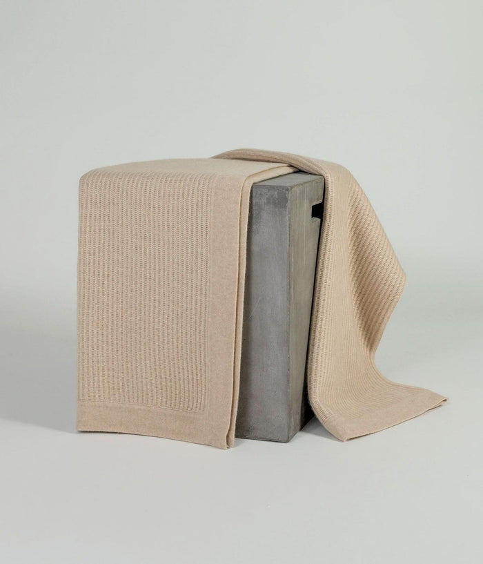 Cashmere Knit Throw with fisherman’s knit, handcrafted in Mongolia for warmth and softness