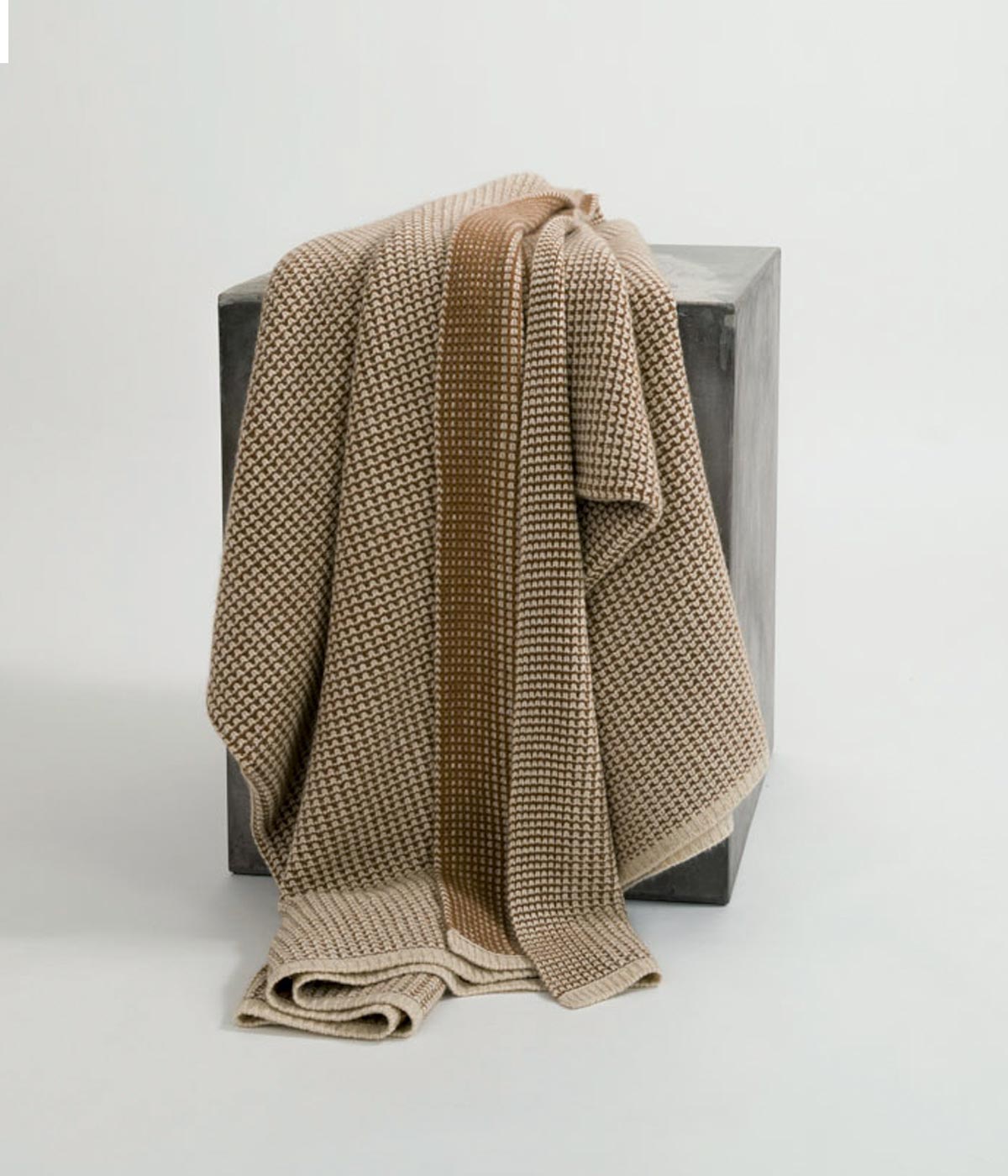 Linen and Cognac Waffle Knit Cashmere Throw Blanket crafted in Mongolia