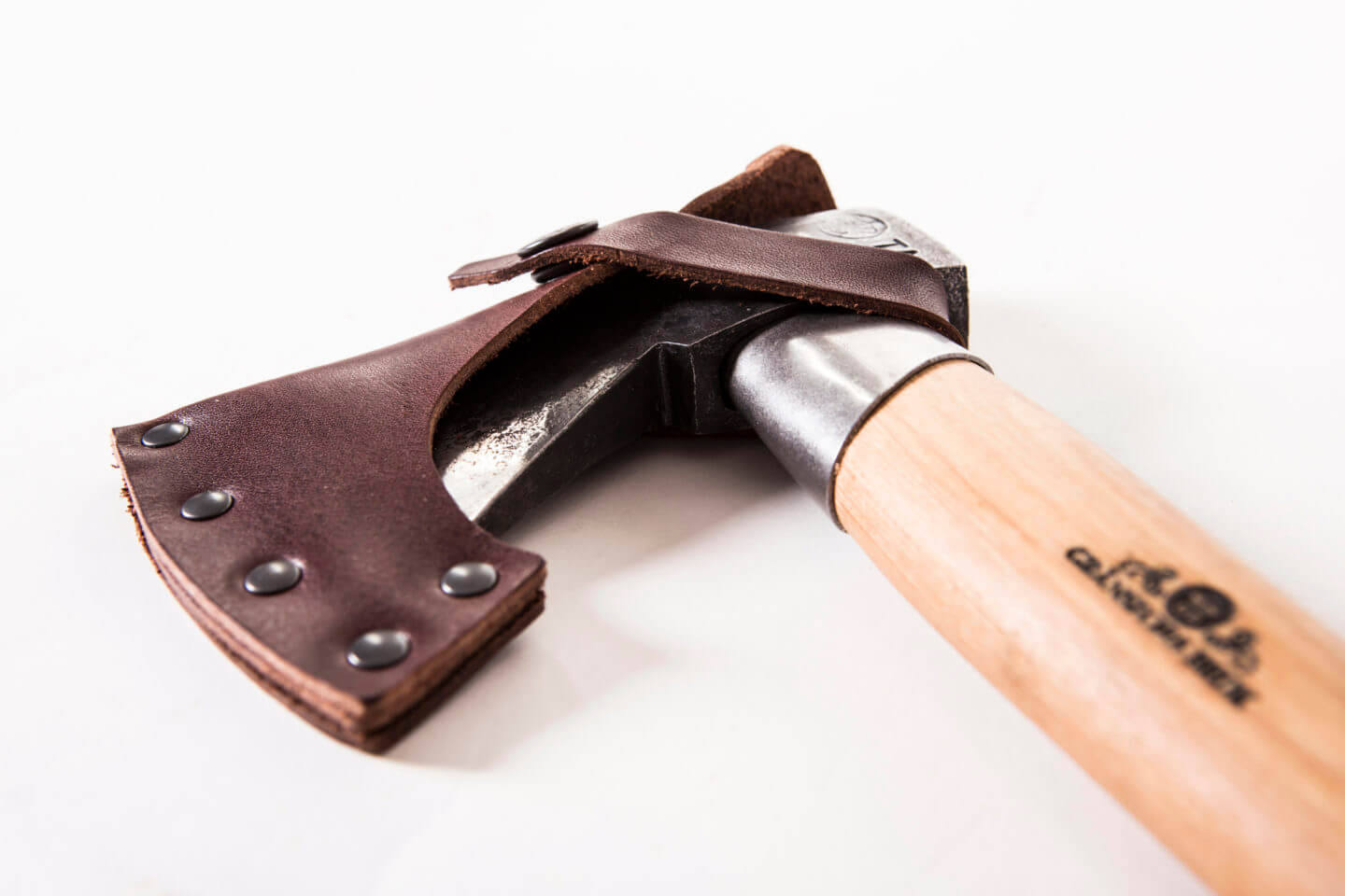 Gränsfors Outdoor Axe with a leather sheath for safe carrying