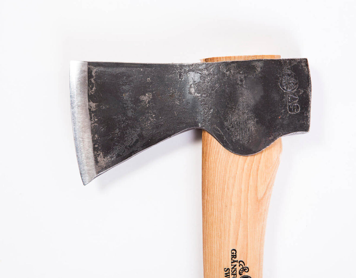High carbon steel Gransfors Bruk axe with precision sharpened blade