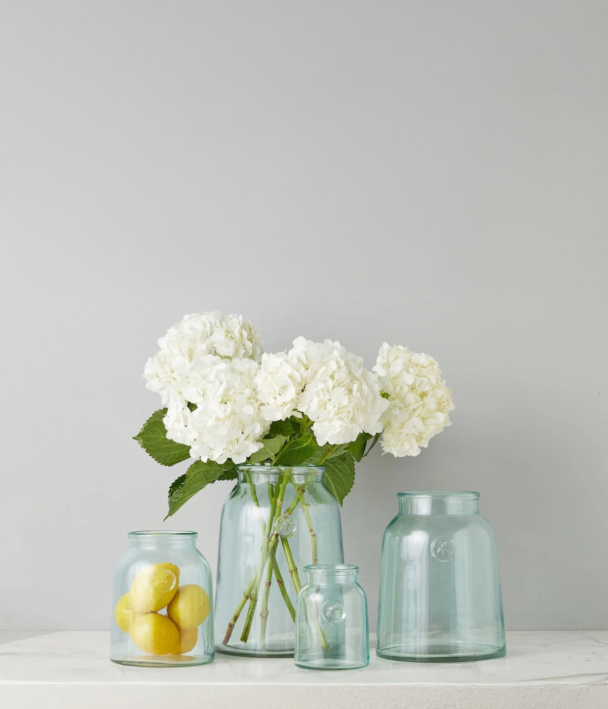 Clear Glass Flower Vase with wide mouth and vintage French bee detail