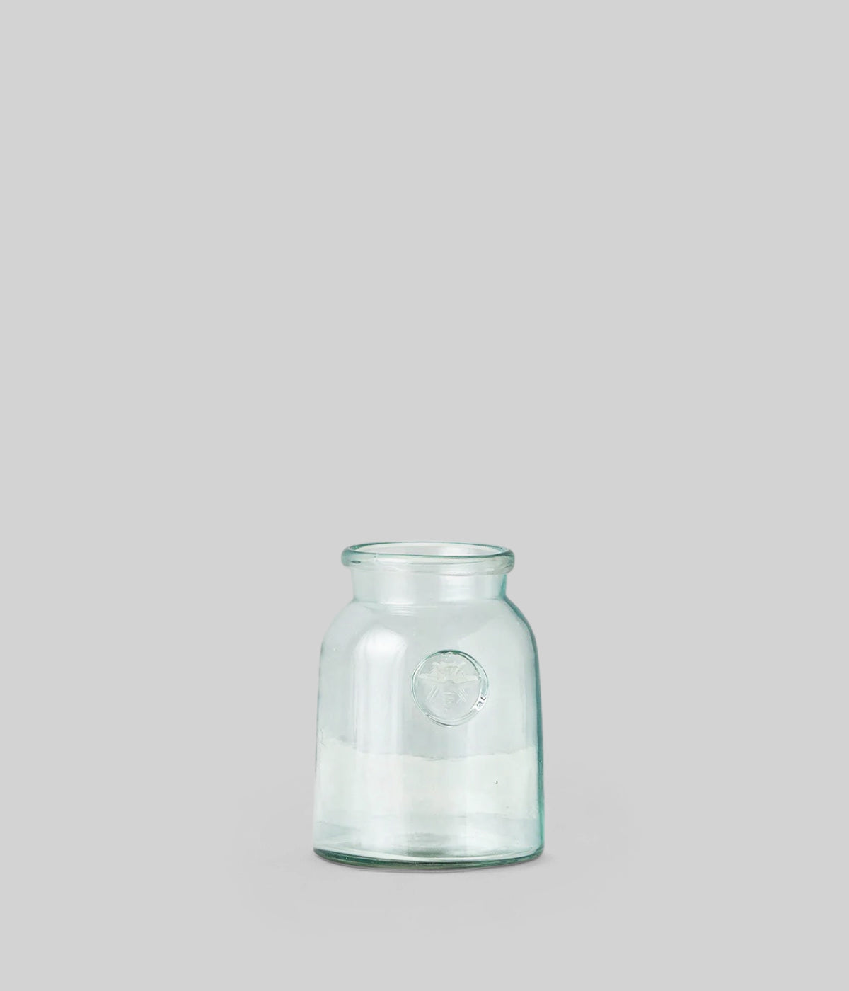 Small Mason Jar Glass Bud Vase with bee stamp, handmade in Europe for flowers or utensils