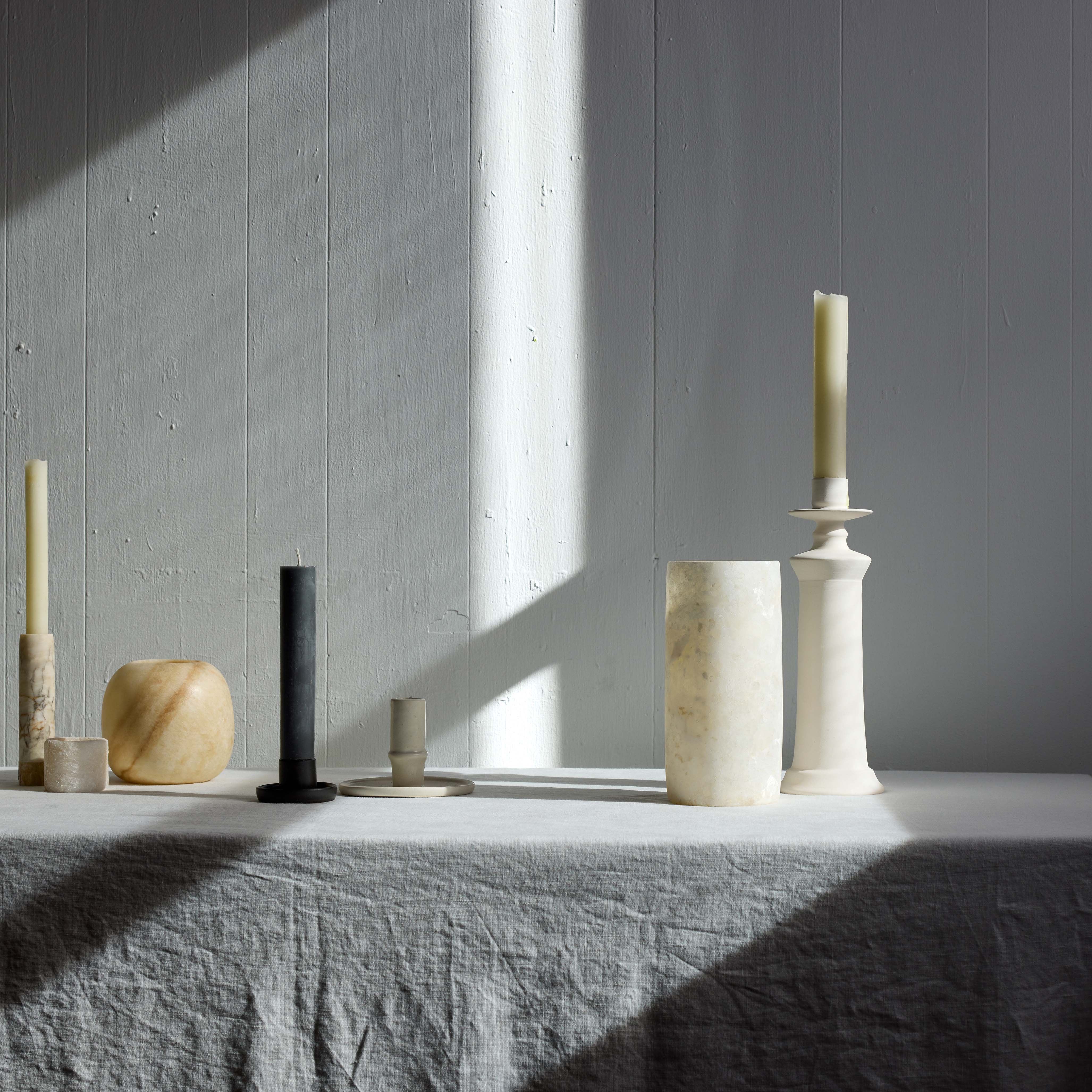 Handmade unglazed ceramic candle stick inspired by Tamegroute forms