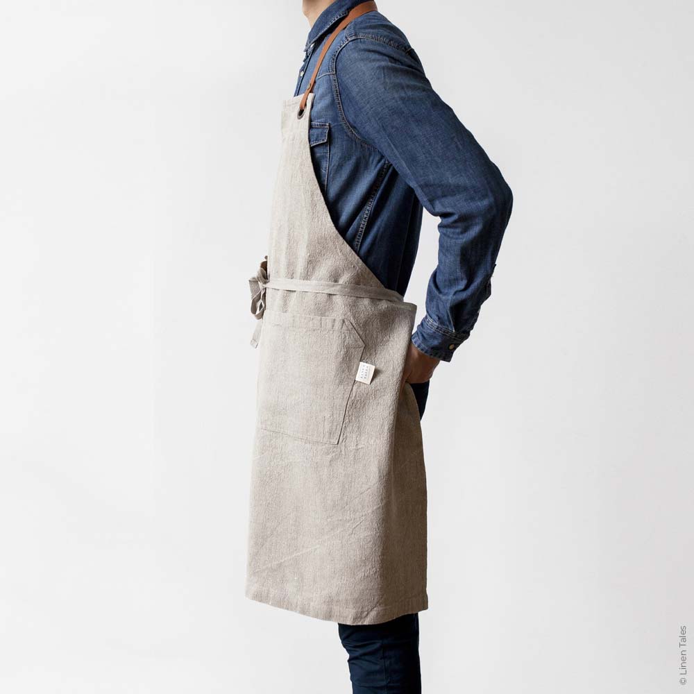 Washed Natural Linen and Leather Apron - Bloomist