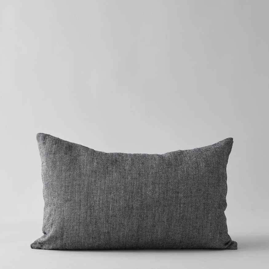 Herringbone Linen Pillow in Black, 16 x 24 - Bloomist